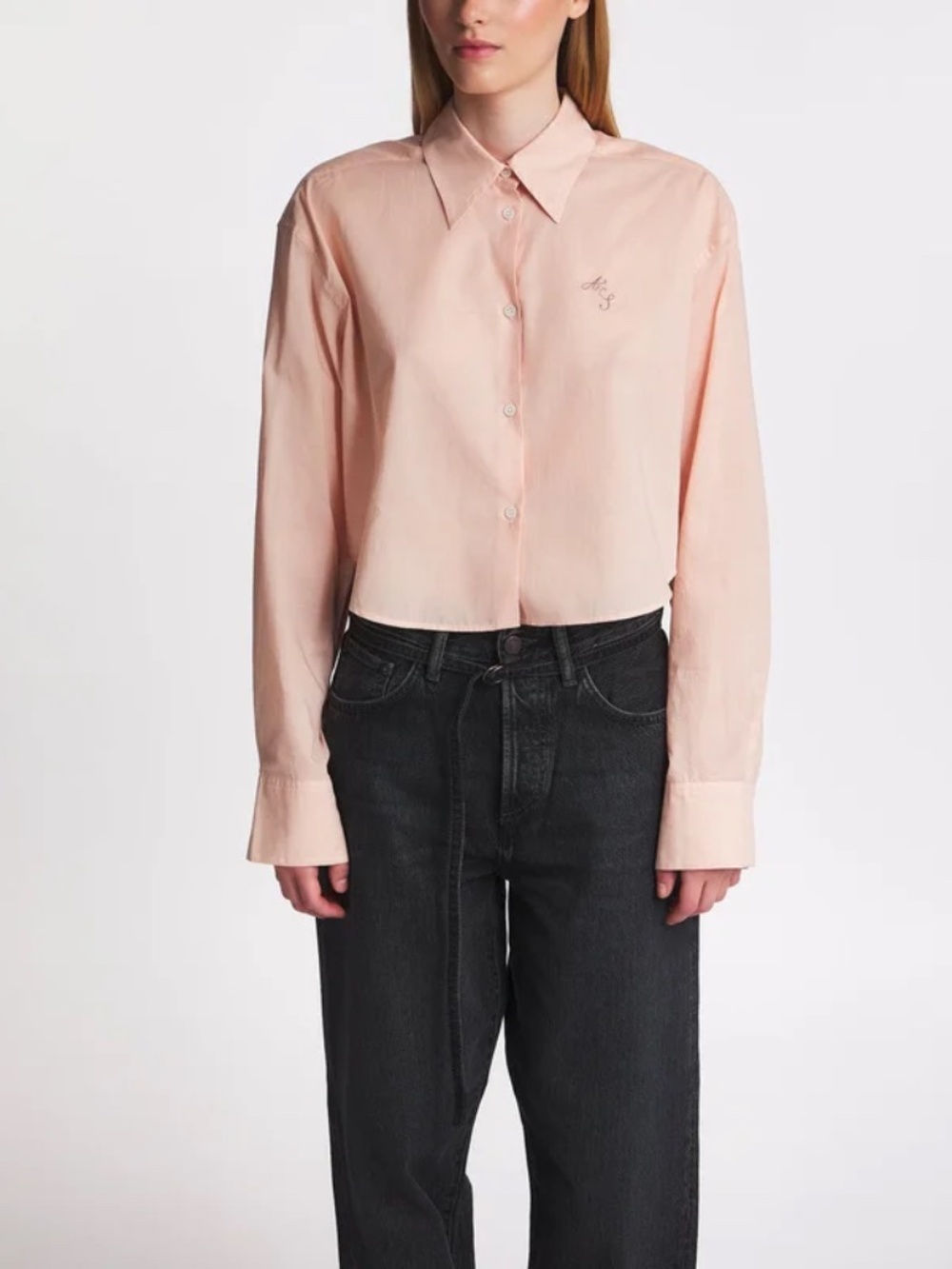 Acne Studios | Long-sleeve Crop Shirt Logo Embroidery | Dusty Pink | Size 38 NWT